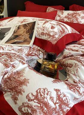 大婚庆红色四件套结婚喜婚床被备套婚房婚印花床en2hphjT庆品床单