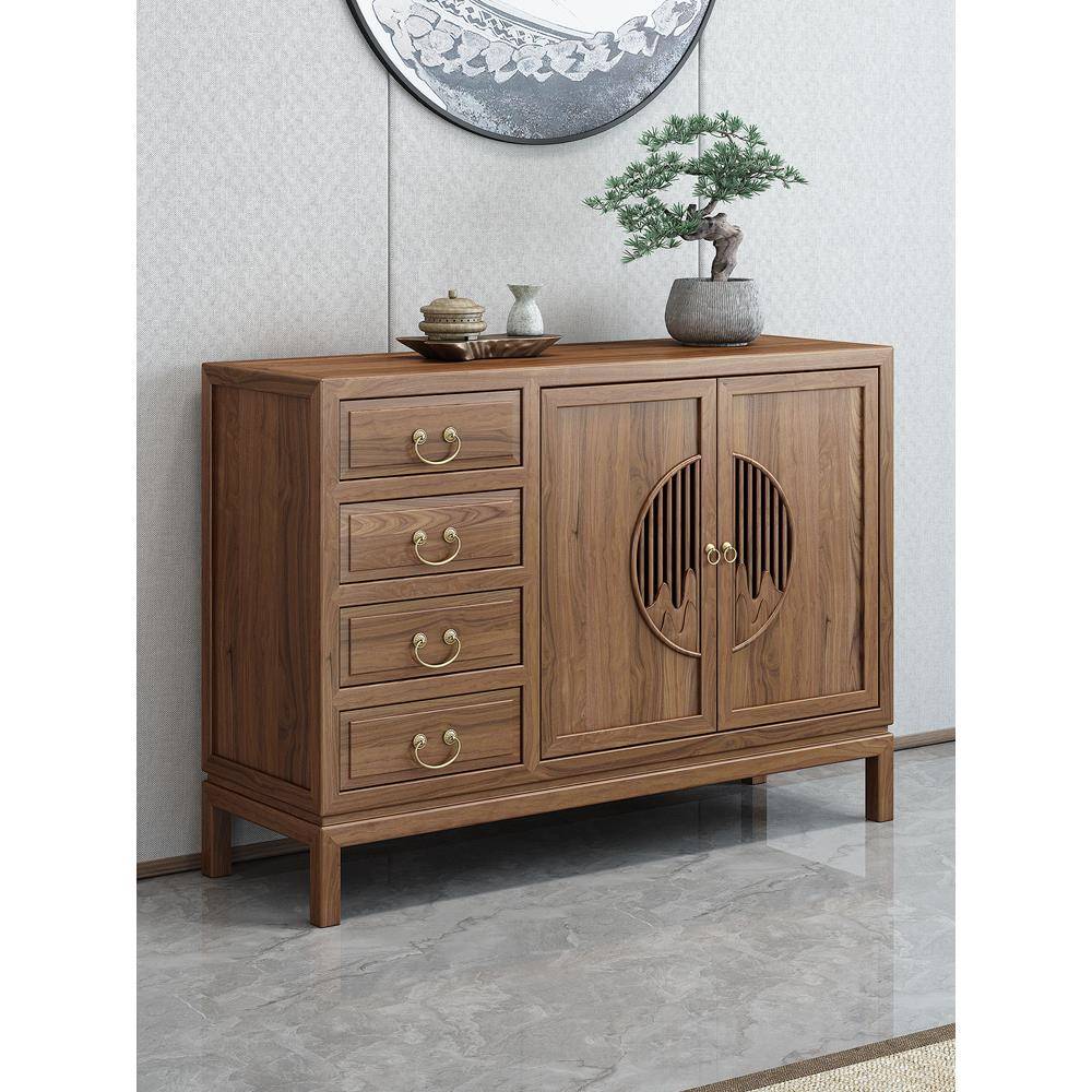 A10L新中木式餐边柜实木边柜斗柜矮柜木胡桃色PCF储约物柜简日榆