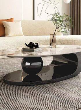 奶油风小户型岩奢椭圆形轻茶几出租房茶几家用客WRQ厅板桌子现代