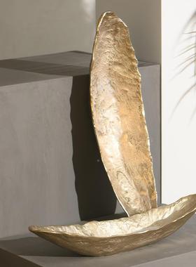 约式现代欧轻锤纹金LWS色简长条形托盘摆件客厅玄关样奢板间软装