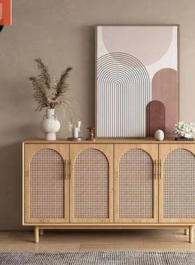 选约实木餐边柜现代玄LEY关柜藤编甄储物收纳柜日式小户型茶简水