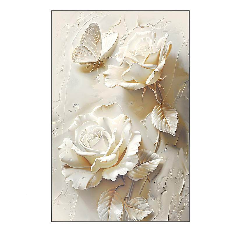 奶饰油体风梦蝶花语浮雕立感玄关装画抽蝴蝶入户象正对门壁画花卉