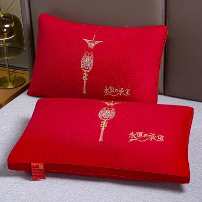 婚房单大人红色全棉婚庆枕结婚喜庆PMA枕芯成人枕芯绣刺高档