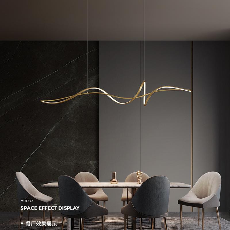 现M-337代简约计全铜艺术线条厅吊灯设师轻奢大气别餐墅岛台吧装