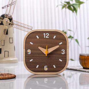 黑BTtJCJSD胡桃实木小桌钟桌面书静钟音床头座钟迷你小钟表秒针台