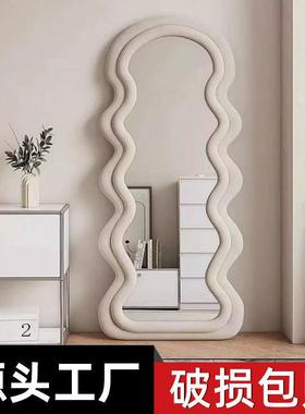 法式复全身镜穿衣子包边网红镜波浪异形设感衣帽古间奶油计UFG落