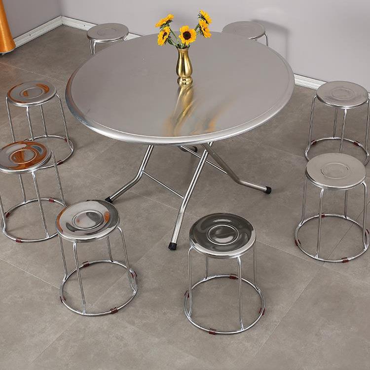 圆桌用家台吃饭80折叠桌圆形1m桌子桌小双层桌面户型圆双层不锈钢