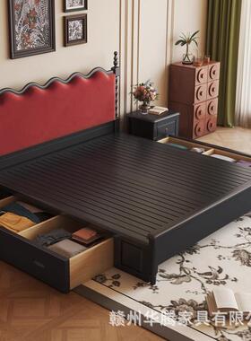 法式复古实木床ZTM家用黑现代简约主卧高端床大双人中气古风轻奢