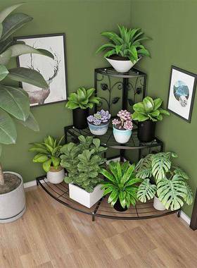 欧萝式铁多层花架室内花盆架子阳台绿花架花几客厅三角花架BUJ墙