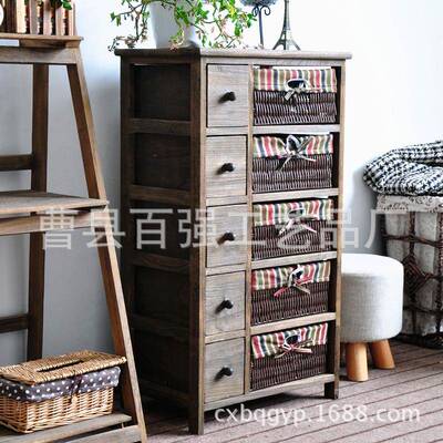 屉理式纳柜杂收物抽储物柜简易多层整柜田园bq-17051收纳柜编制柜