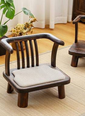 实椅木靠背圈榻榻米小座椅家用喝茶休闲椅EWK矮凳子飘窗矮椅阳台