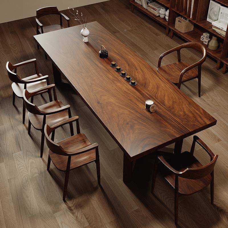 美南椅胡木大板茶桌组合一桌五椅全实桃木高档泡茶台家用客厅CML