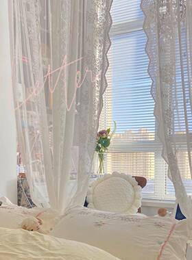 韩式白色帘蕾门丝窗帘10033159窗纱帘田园式半短帘美帘隔断免打孔