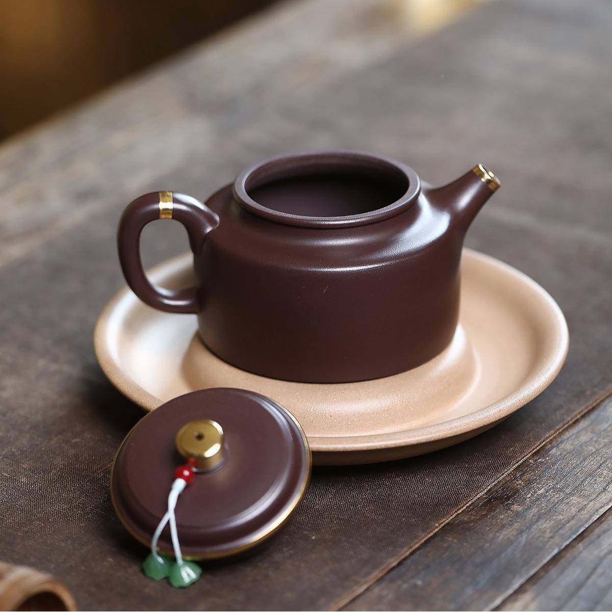 宜兴紫ZHIFU-67砂钟匠壶人手制作原矿工百目紫泥描金德高端泡茶壶