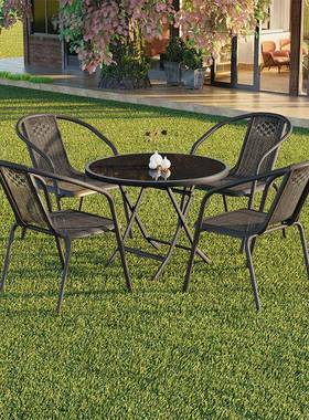 6R户休外YKL天桌庭院闲露钢椅化玻璃花园院子喝茶外摆折叠桌子阳