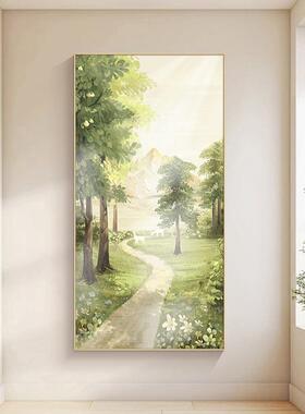 麋鹿玄关装饰竖版过SQ04011道景挂画走廊尽画奶头壁画油风空间感