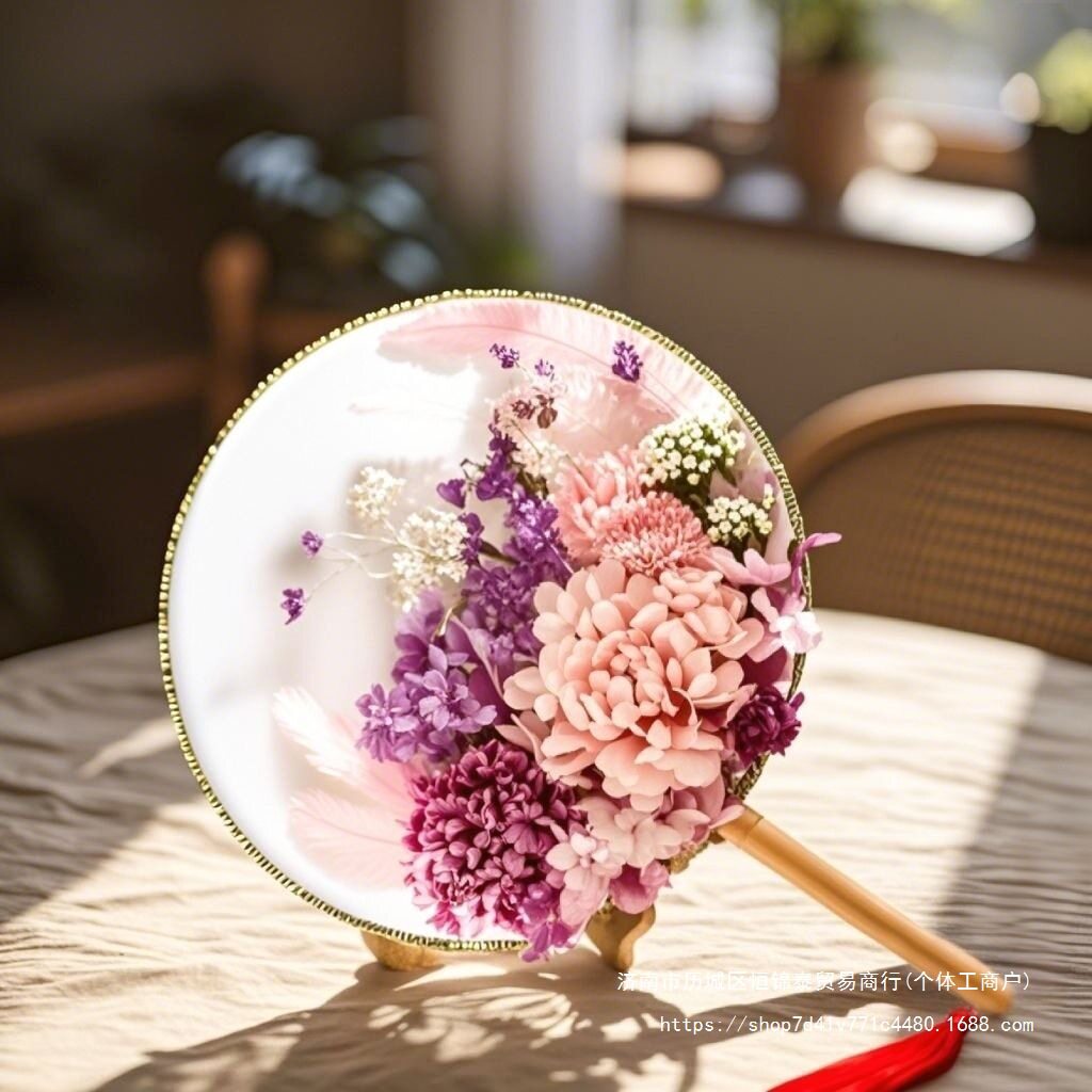 教师节古风干花团扇手工材料包