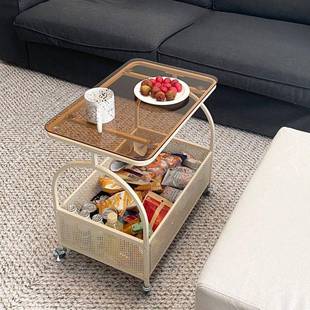 沙发边可移动客厅小架推车置物带轮奶油风SWJ小茶几几家桌用简易