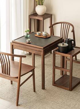 乌金木实桌新中式阳台TMN茶椅组木小合家用户型茶台岩板收J^