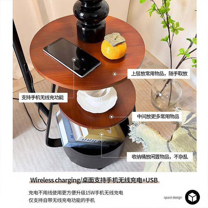 中古风落地灯客厅旁沙发边头茶几XNB氛围灯具卧室床柜物置架一体