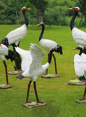 仿真大仙鹤丹小顶鹤摆园件房地产LAX公景区假山喷泉场景品雕塑工