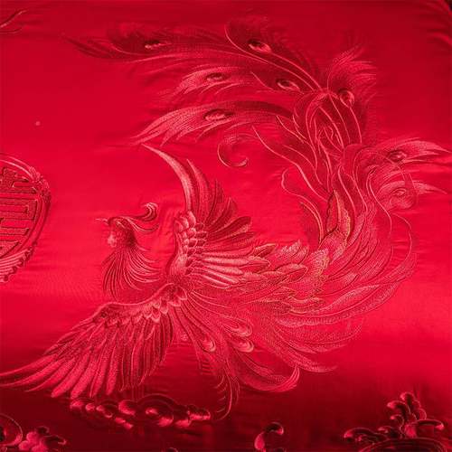 高端结长绒B-202503棉婚上庆件套纯棉全棉刺绣龙四凤红色婚喜被婚