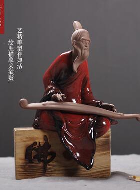 紫砂伯抚牙琴工艺品摆陶件瓷古人客厅玄关柜电FSJ视柜物隔断装饰