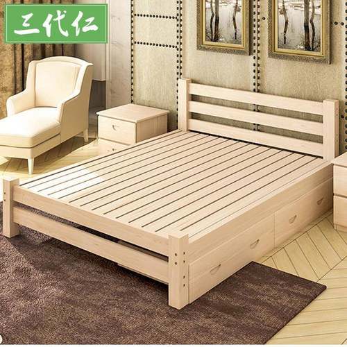 全实木1GJI米.米松木5双人床1.8原木床出租房卧经室济型多功能单