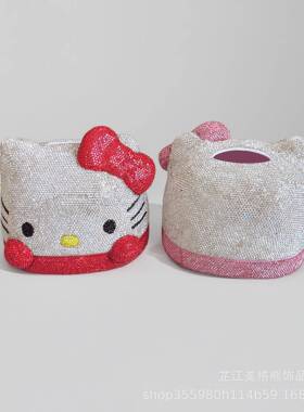 K爱482T猫镶钻纸巾盒可家间用餐厅纸抽盒卷纸卫生家居用品