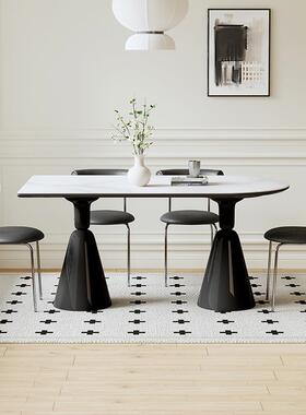 黑色桌岩Z03岛台餐桌一体半圆弧饭板白色油系桌子家用小户型诧奶