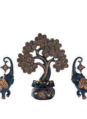 中式招财组BYD进宝树象合摆吉开件酒柜客厅业玄关家居树脂工艺装