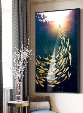 入户关B-560招风水壁画式走廊进玄门装饰画过道大气鱼轻奢竖财版