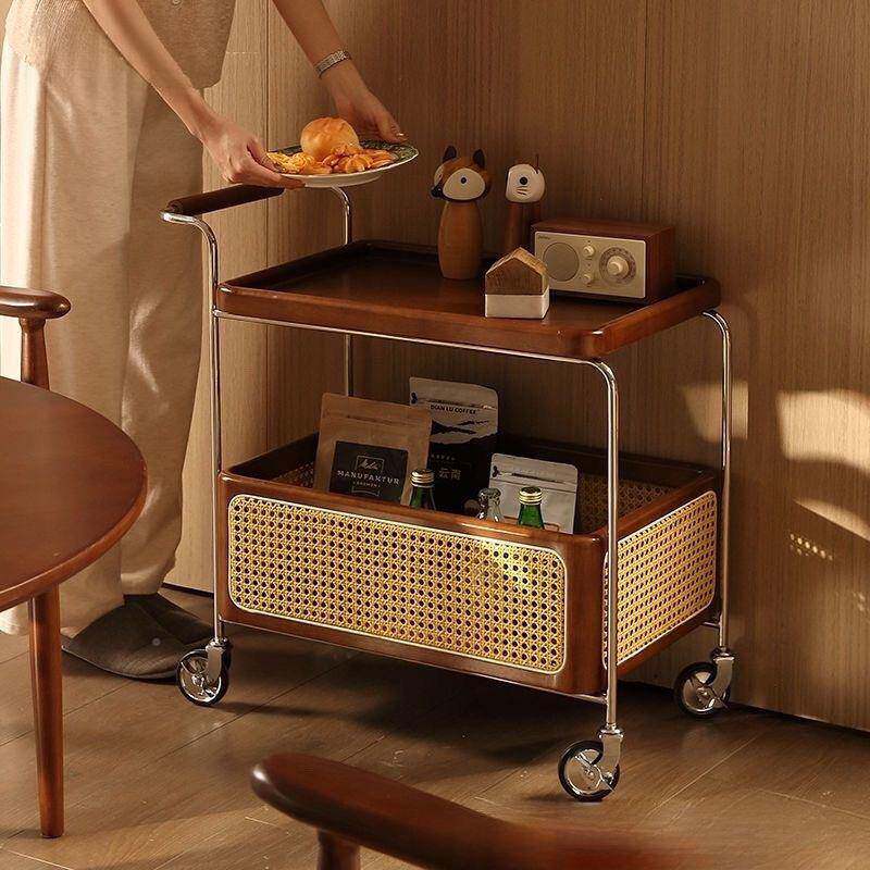 木移动带轮边几不锈物钢收纳CSK中古小推车客物厅实储藤编置简约