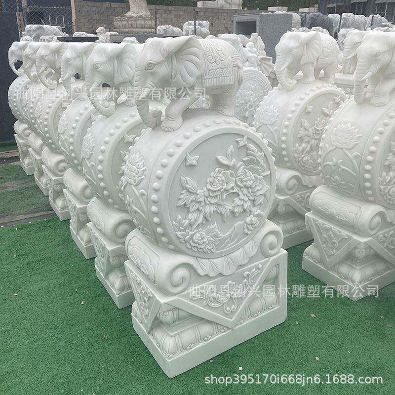 石雕门墩一对汉白玉门墩石鼓05新中式庭门饰口装摆件抱仿古院鼓石