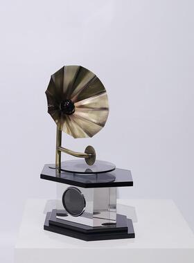 晶美式复古轻奢水古铜播留声收录放机摆件客厅家居边几机斗B0761