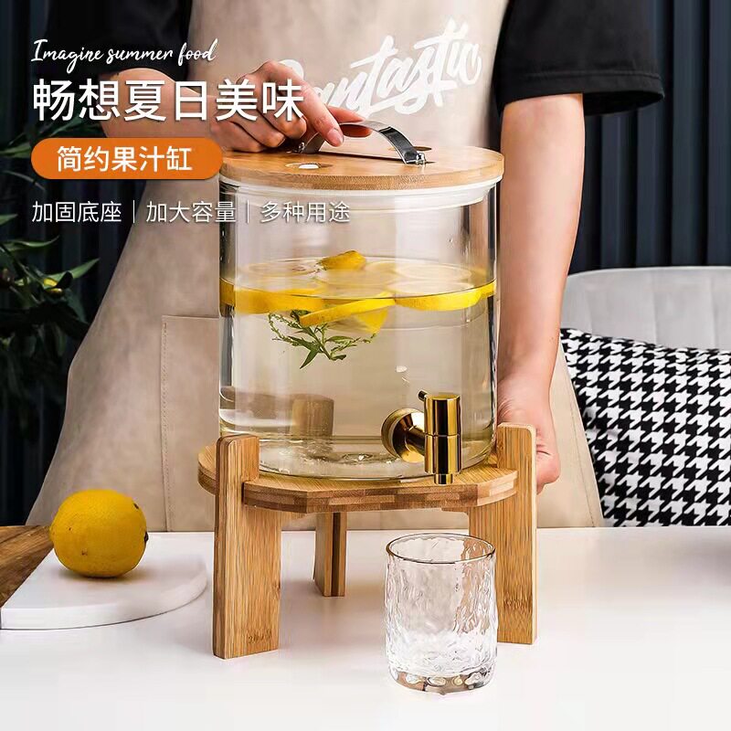 玻璃果汁罐饮料桶带龙头果汁桶密封酵素桶果汁鼎商用大容量酿酒桶