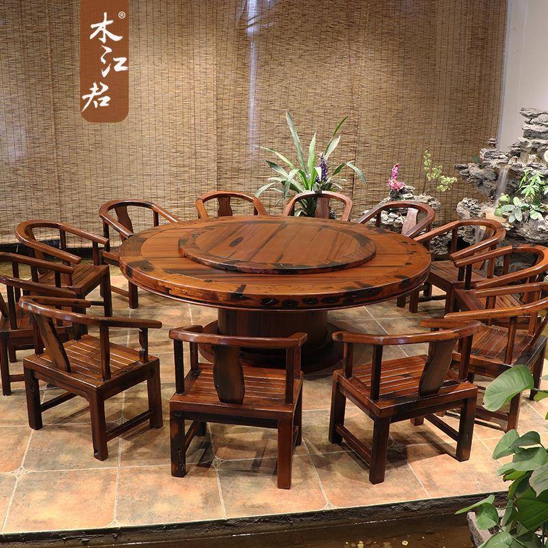 老家船木实M360木圆餐桌中式1人用炉带转盘电磁大圆桌餐厅0饭店吃