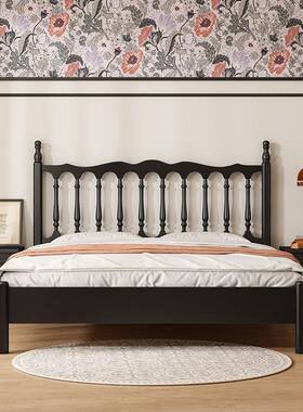 法式复古床黑色1.5TETm1.代8m人床现简美式全实木温莎床主约卧双