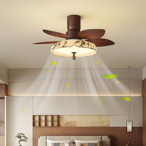 宋式中古禅意布艺印花吊扇灯