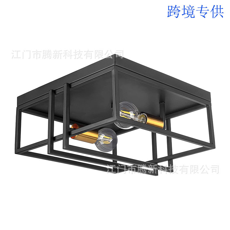 复古工业风几何双框架吸顶灯