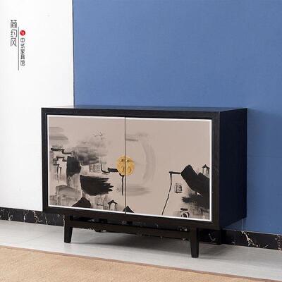 新断柜中式玄柜餐边客厅彩绘家具门厅隔柜实木酒XNQ店大堂装饰关