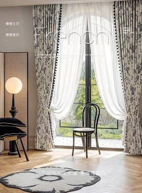 式复古轻奢雪尼尔提窗帘中古风花窗帘遮新款法卧室客厅高档布FWR