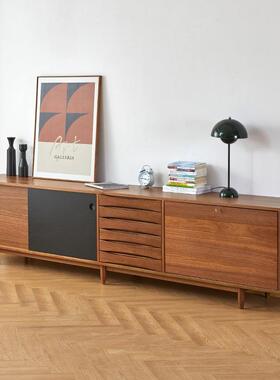 丹复古全木2.6米NTK电视柜麦中古移门柚木储物樱柜进口桃木视听实