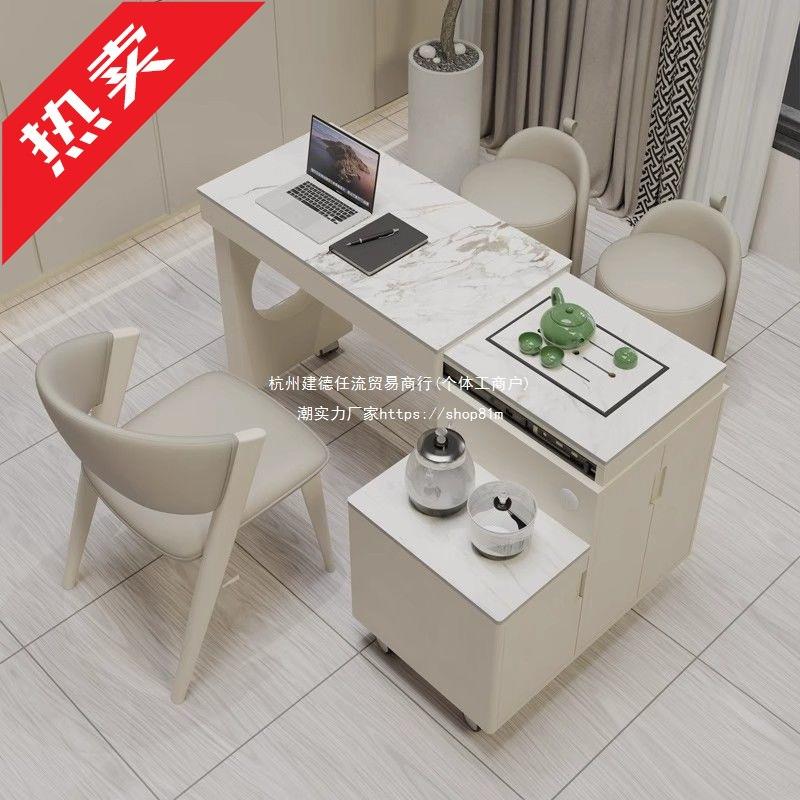 可轻移动伸缩旋ZNR转茶车奢水壶一体阳用台家小户型烧岩板茶桌椅