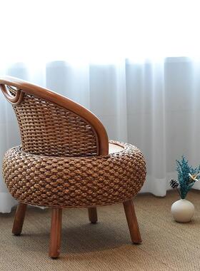 家用藤编藤AGJ椅台阳客厅小椅编榻子榻米矮靠背椅单人圆形成人织