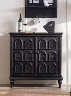 法式实木斗黑色复古餐柜边柜茶水柜美式储OFY客入厅户玄关柜收纳