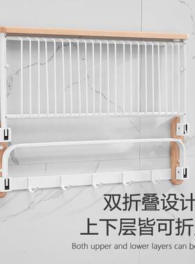 轻奢UXK原木室风巾架毛榉木浴置物架卫生间双折叠浴巾功架多能毛