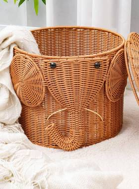 服意大象收纳OQD桶仿藤编儿童玩置物创桶衣收纳筐具客厅装饰摆件
