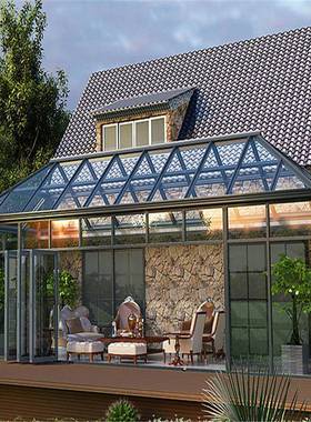 墅阳光房花露台阳台欧断桥NYU式铝园合金户外农别村钢化玻璃房阳