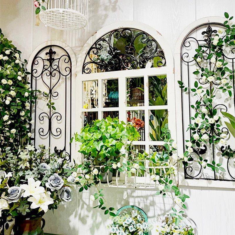 式拱布形假窗户装饰子复古艺术镜898木窗框欧式民宿墙面法景道具